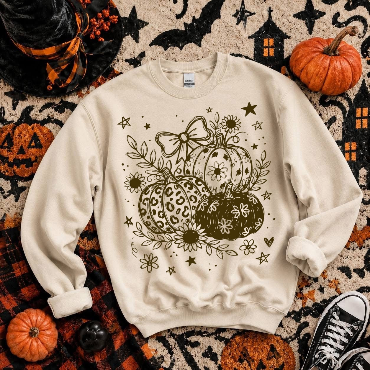 whimsy brown ink pumpkins screen print transfer•
