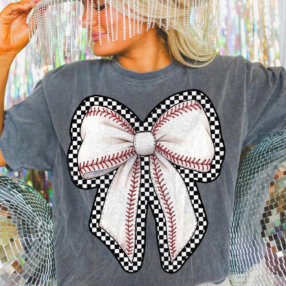 baseball checker bow clear film screen print