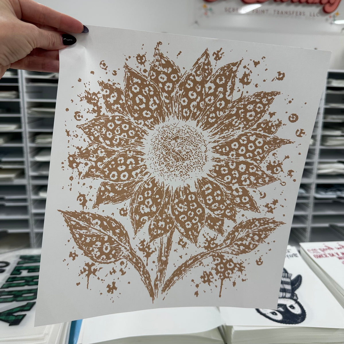 leopard sunflower screen print transfer