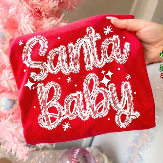 lace santa baby screen print transfer