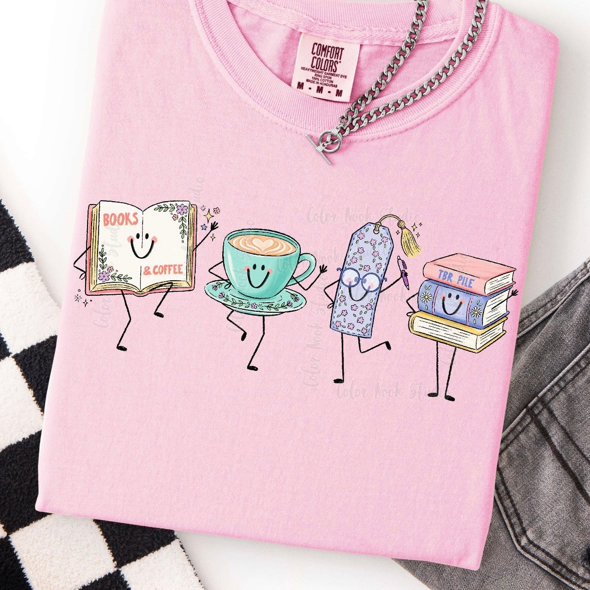 books & coffee happy doodles clear film screen print