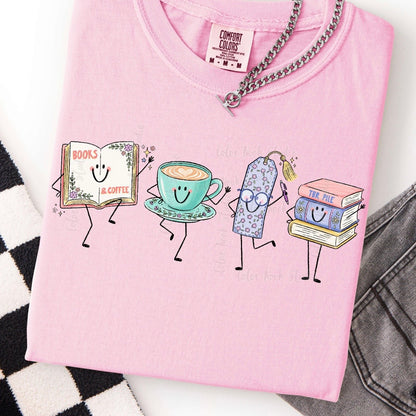books & coffee happy doodles clear film screen print