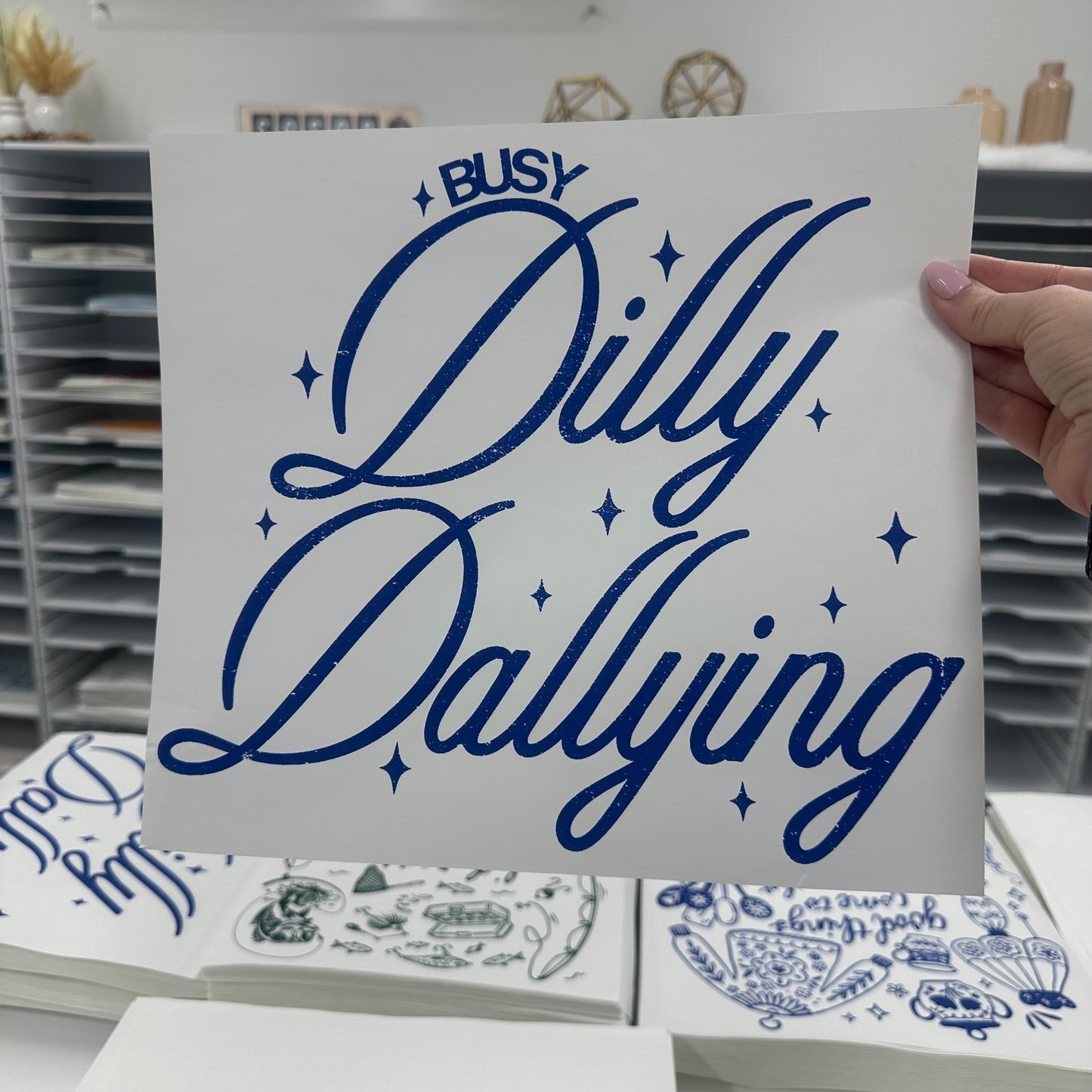busy dilly dallying screen print transfer