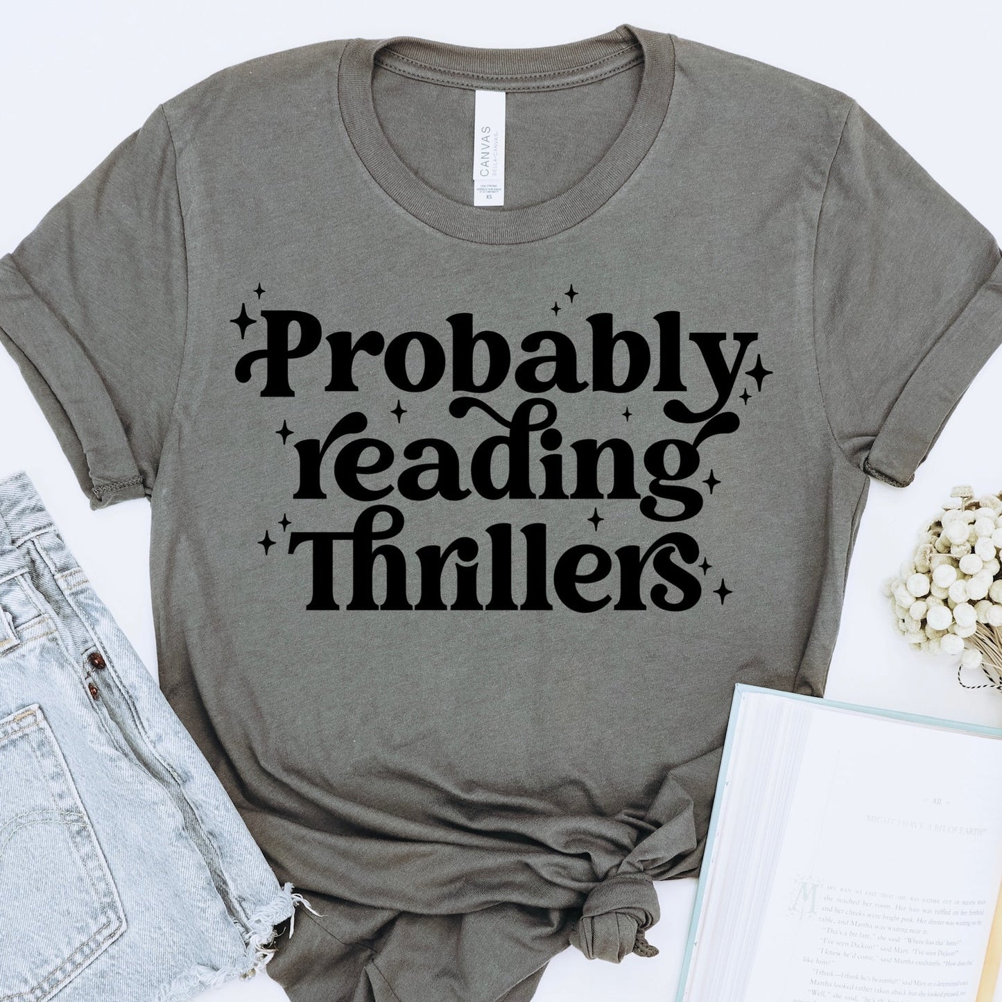 Probably reading thrillers screen print transfer•