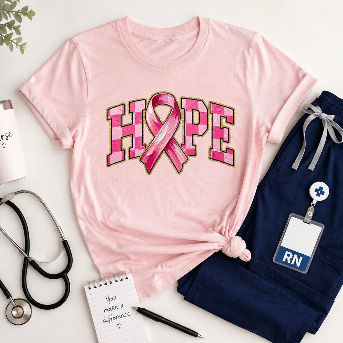 HOPE ribbon breast cancer clear film screen print