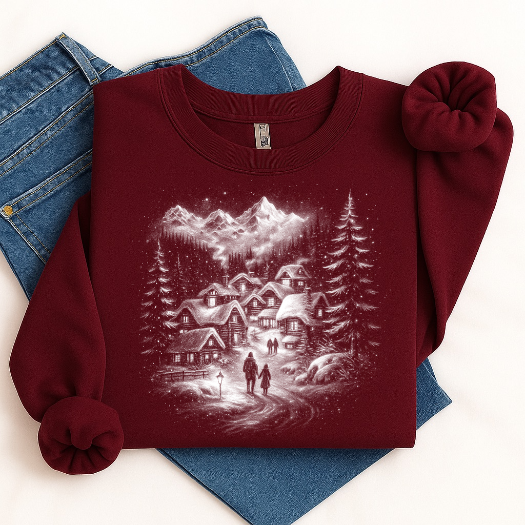 snow scenery half tone screen print transfer