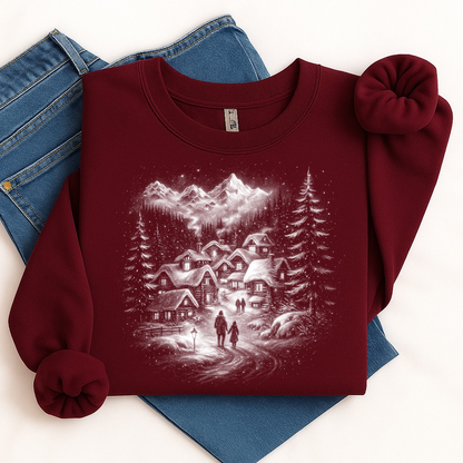 snow scenery half tone screen print transfer