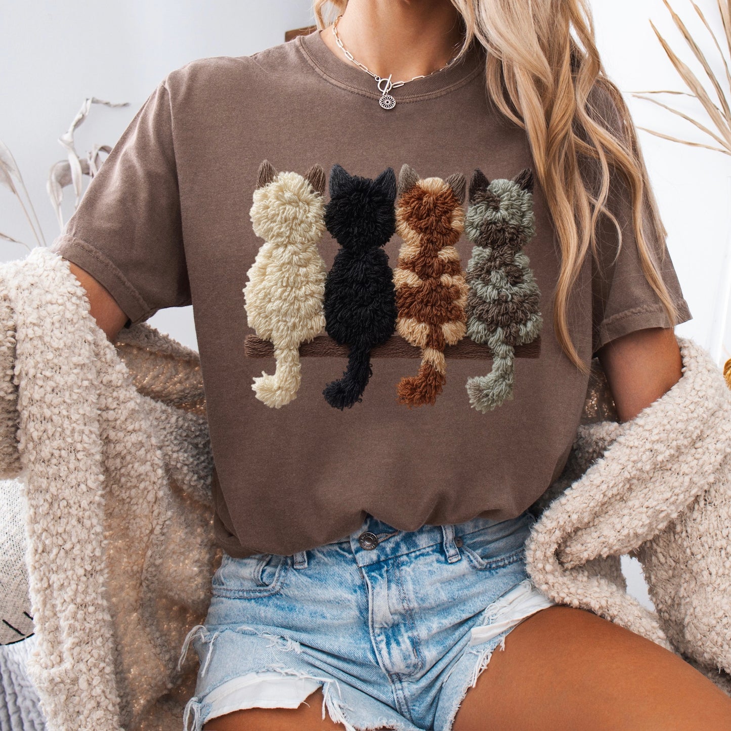 Kitties faux yarn clear film screen print