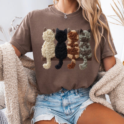 Kitties faux yarn clear film screen print