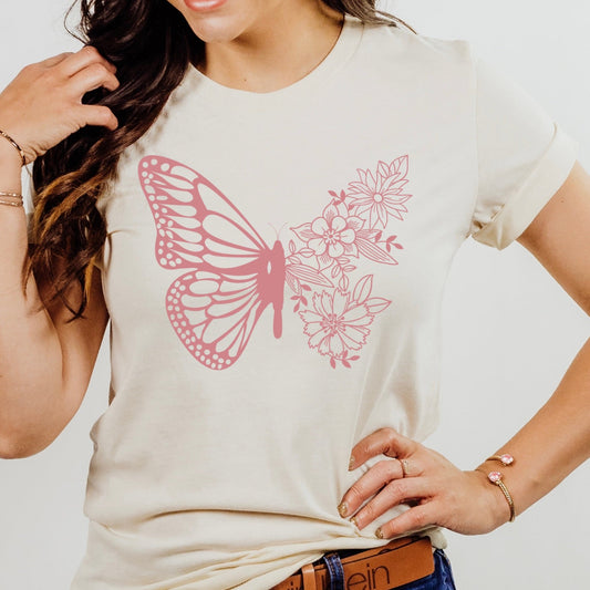 floral butterfly dusty rose ink screen print transfer
