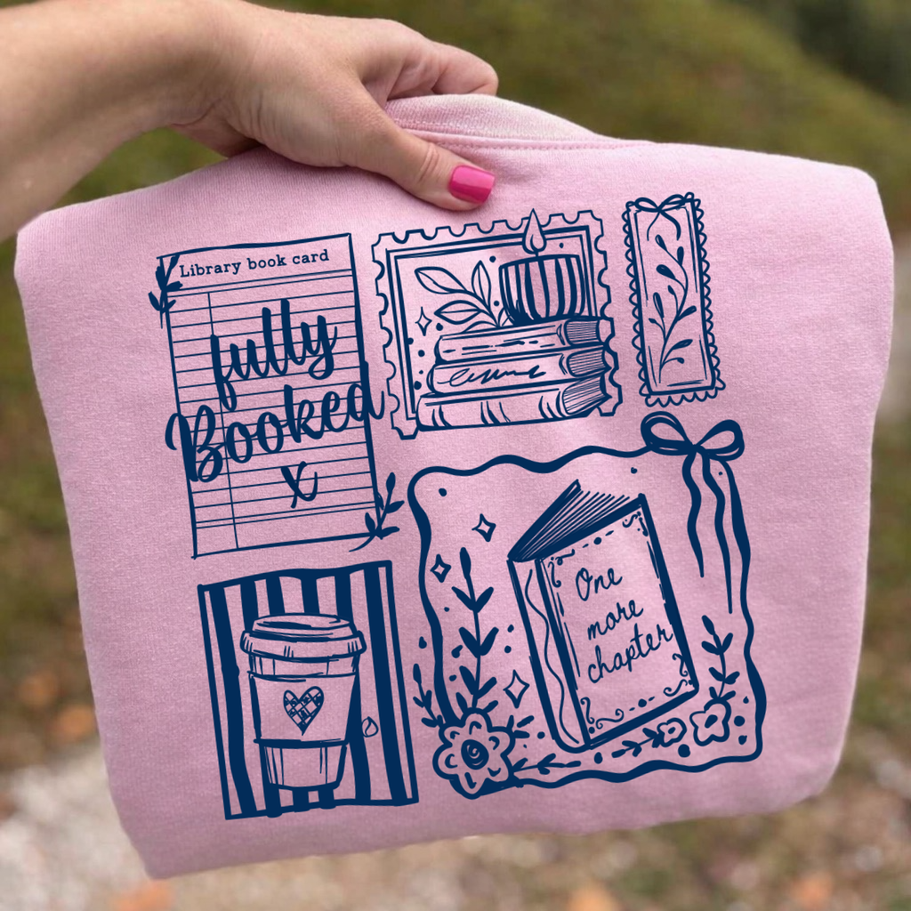 fully booked navy ink screen print transfer