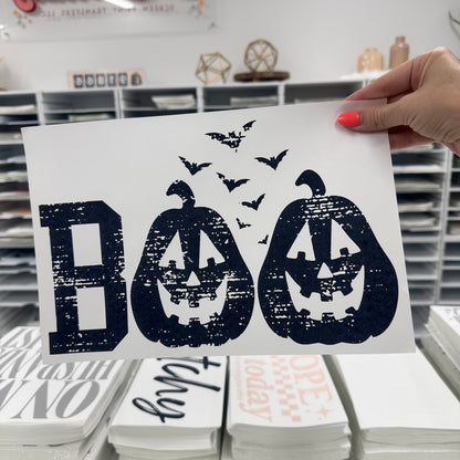 BOO distressed black ink screen print transfer•