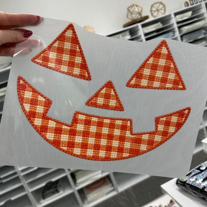 faux stitched pumpkin face clear film screen print
