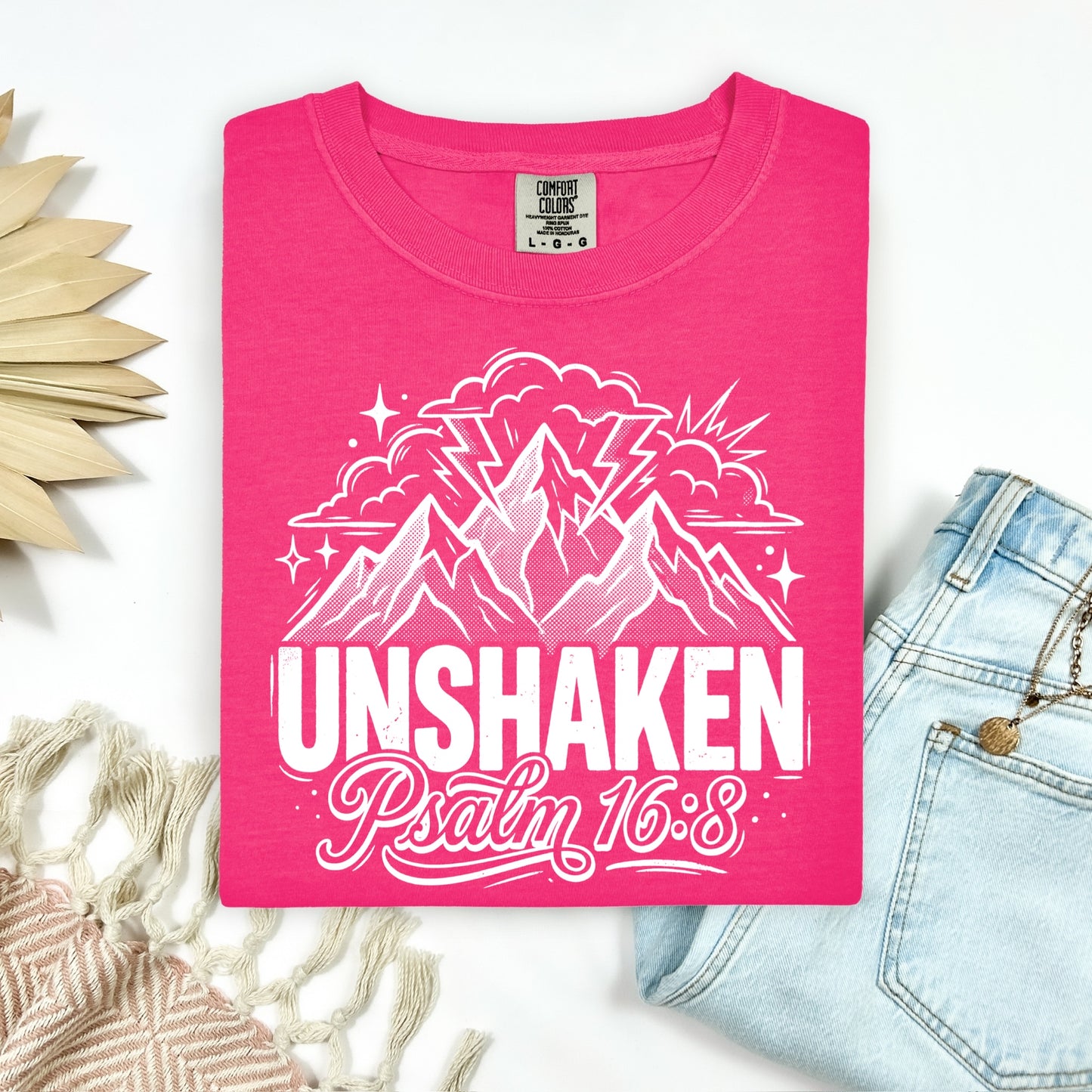 Unshaken pslam 16:8 screen print transfer