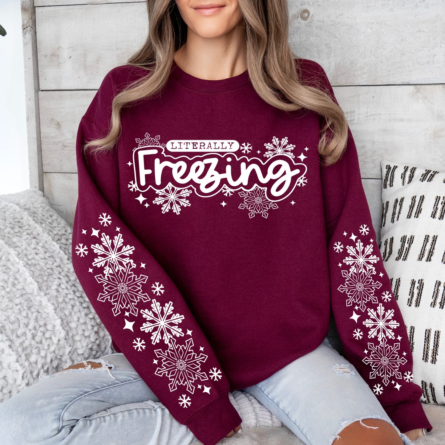 Literally Freezing & sleeves screen print transfer