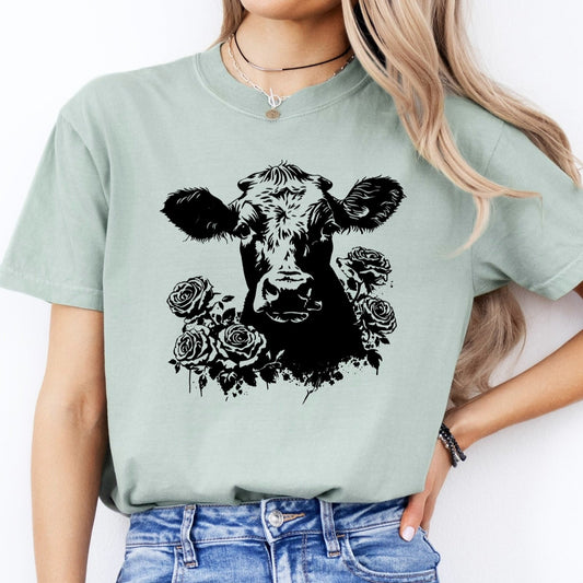 Floral Cow screen print transfer