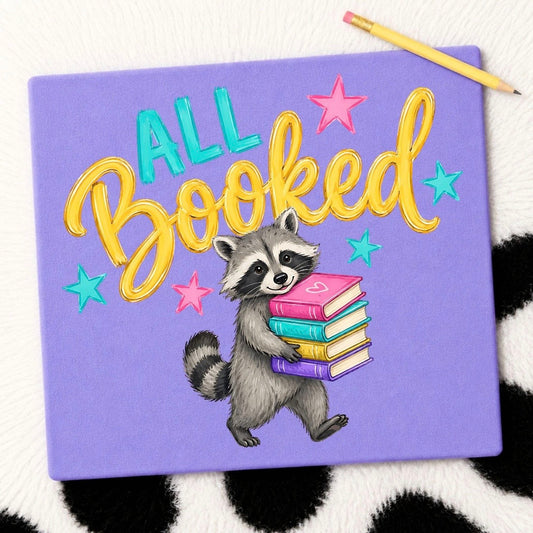all booked raccoon clear film screen print•