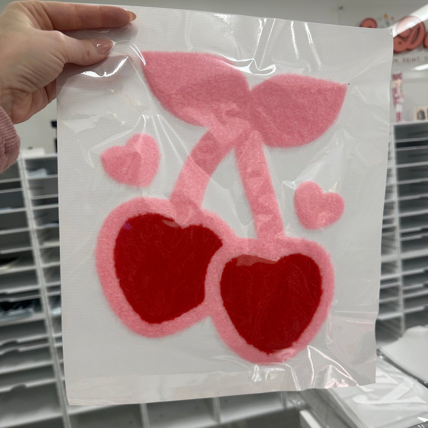Fluffy Patch - cherry hearts
