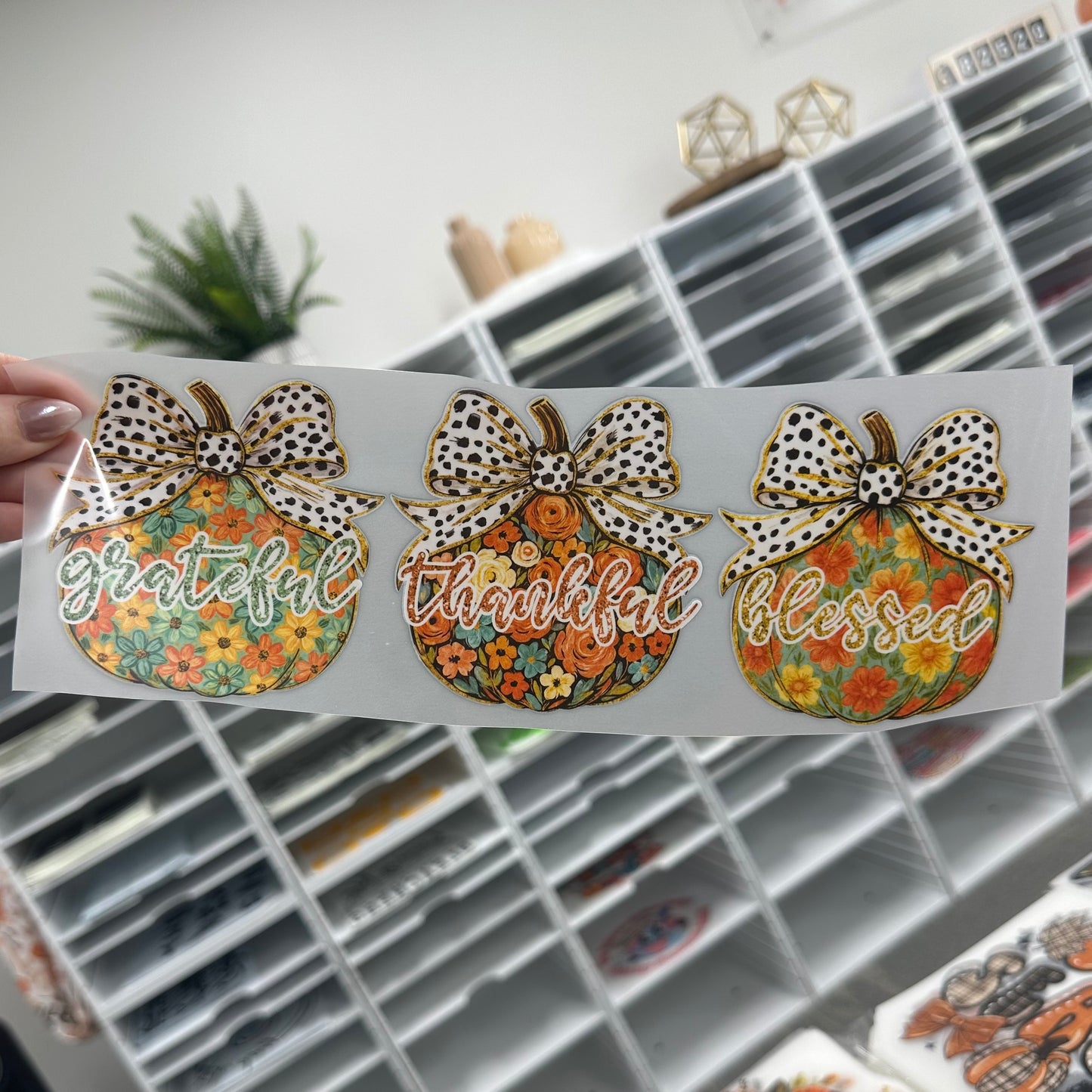 grateful thankful blessed pumpkins clear film transfer