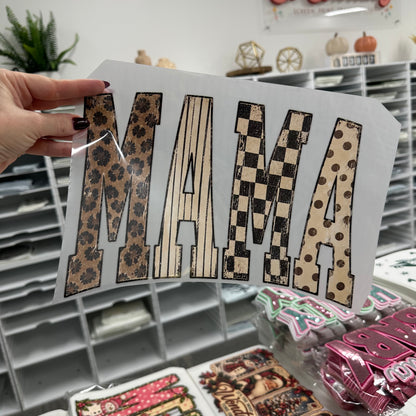 trendy mixed pattern MAMA clear film screen print
