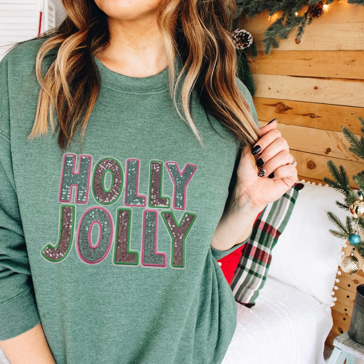 Sequins Patch - Holly Jolly pink + green