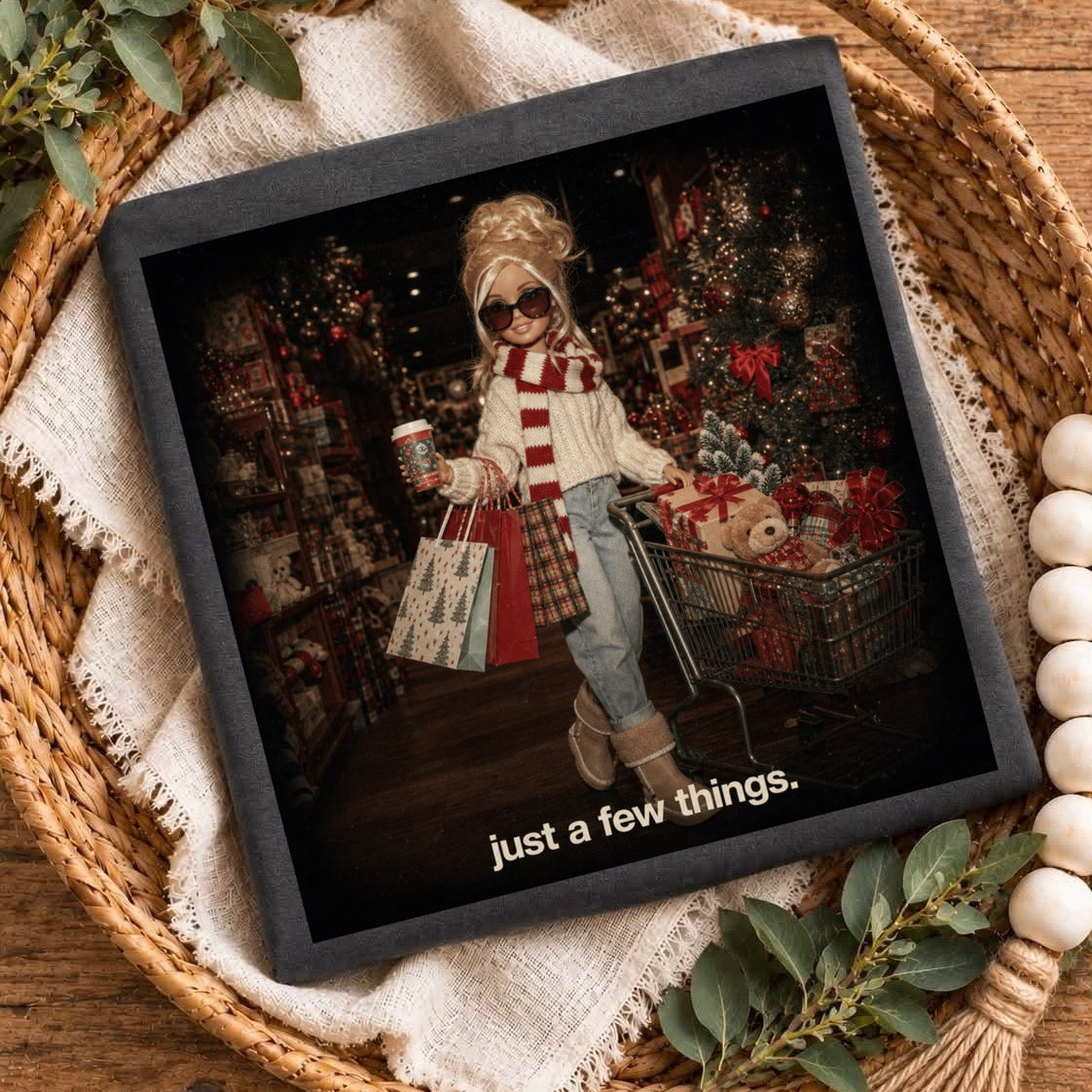 just a few things christmas shopping clear film screen print