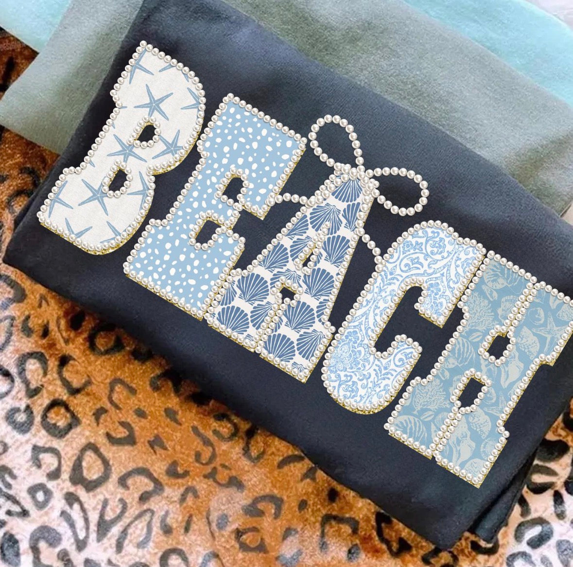 blue coquette beach clear film screen print