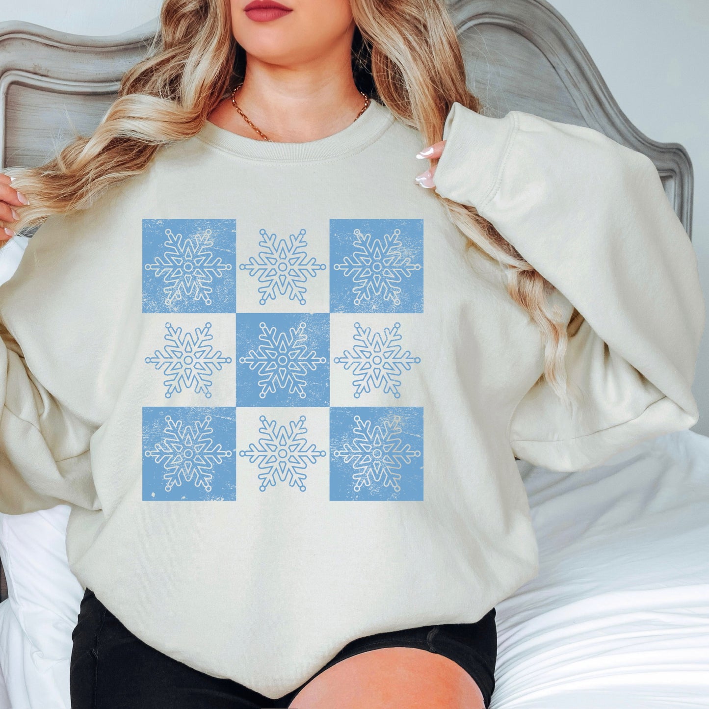 checker snowflakes screen print transfer