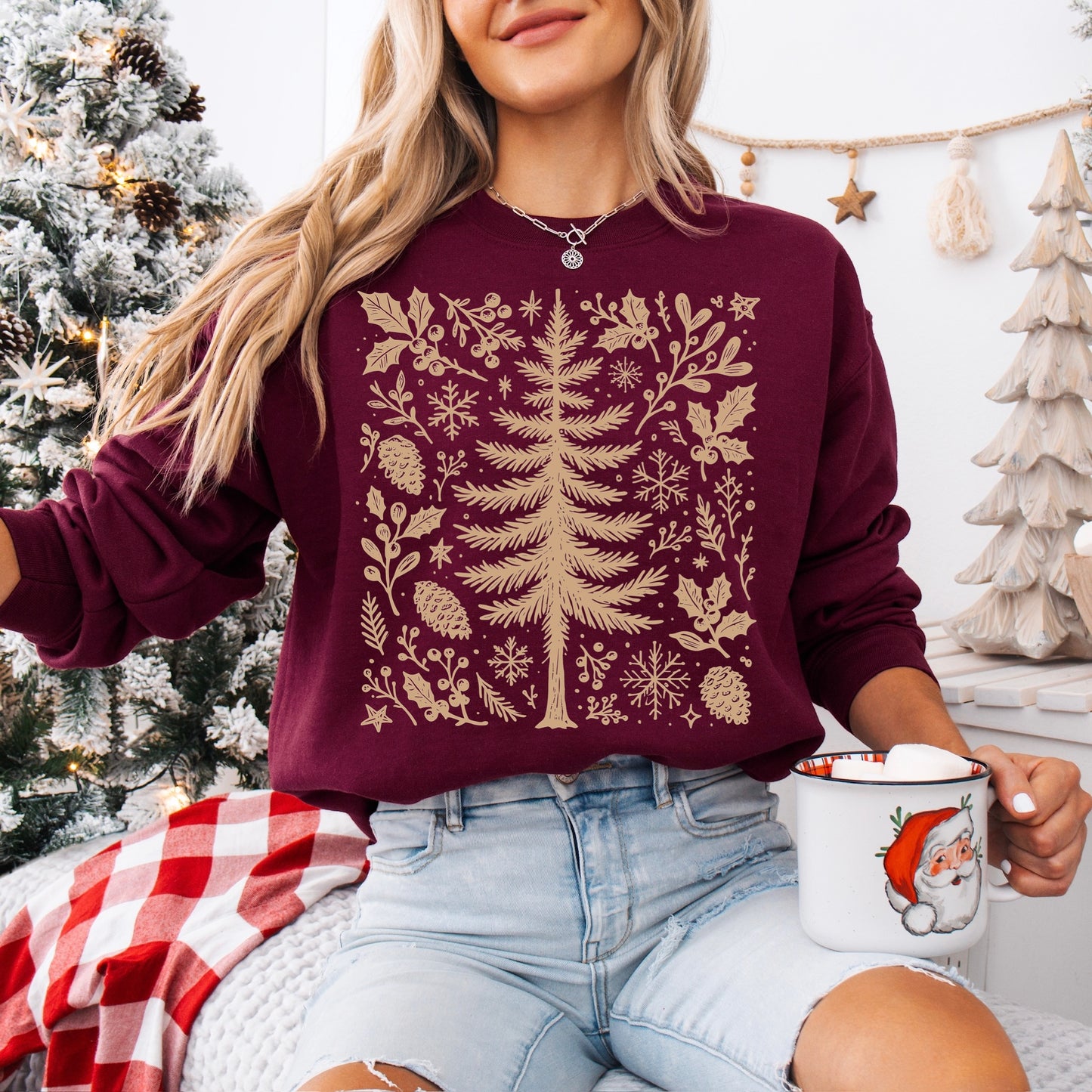 Tan ink Winter tree screen print transfer