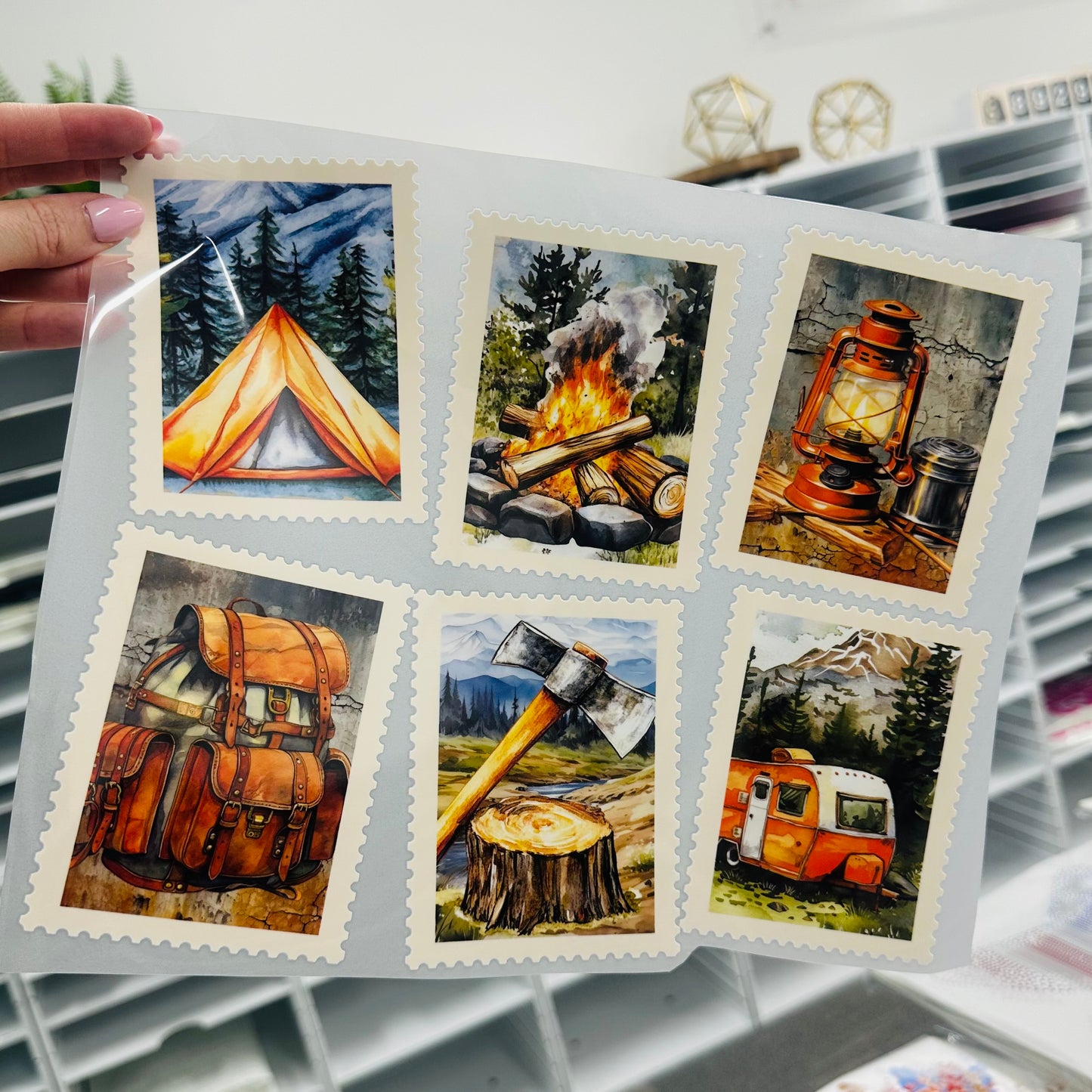 camping stamps clear film screen print