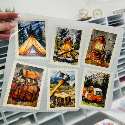camping stamps clear film screen print