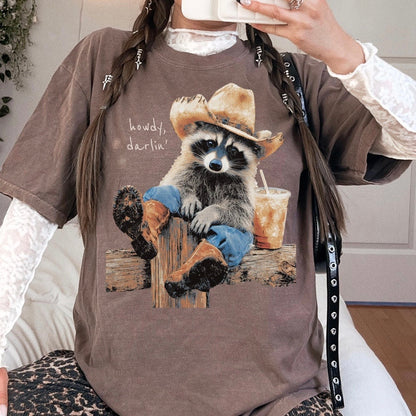 howdy darlin' raccoon clear film screen print