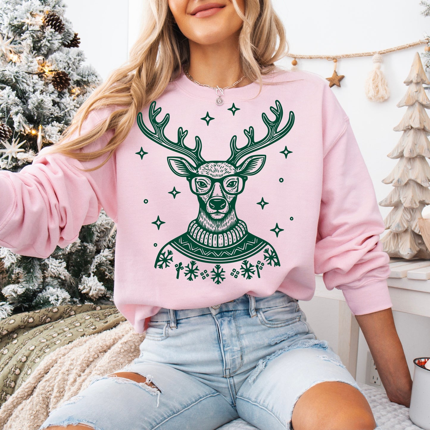 hipster reindeer screen print transfer