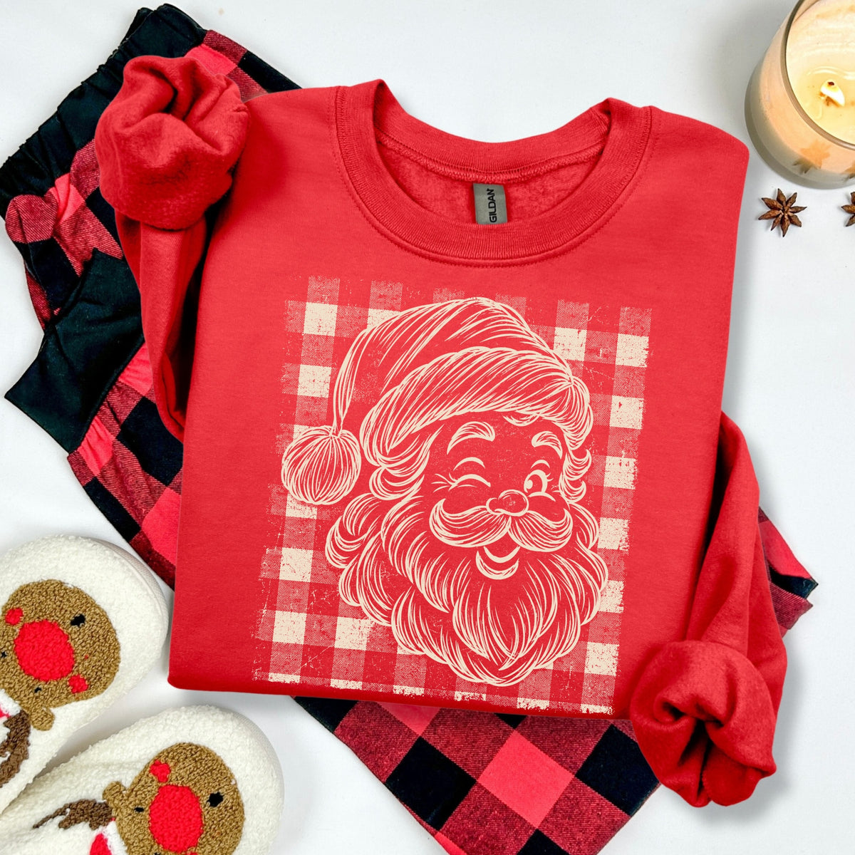 santa gingham screen print transfer