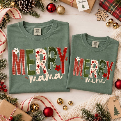 Merry mama & mini clear film screen print