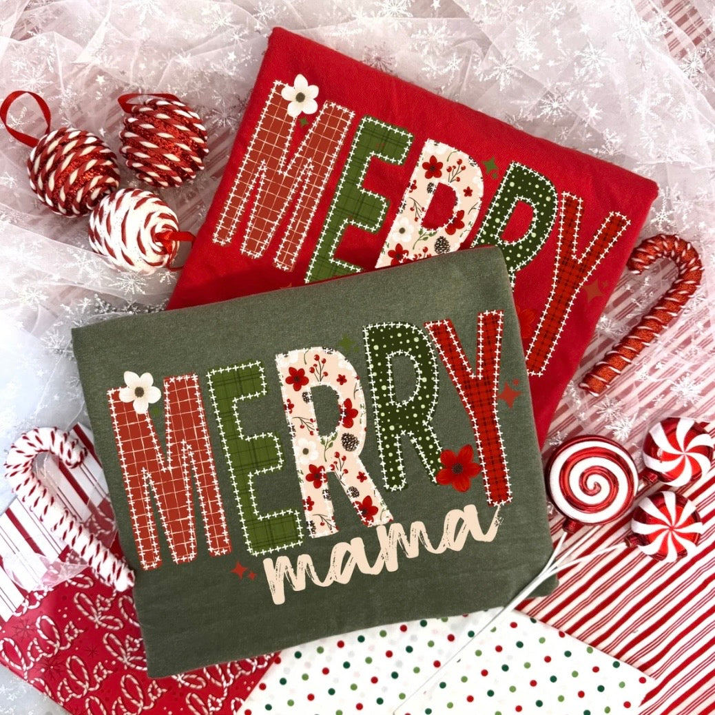 Merry mama & mini clear film screen print