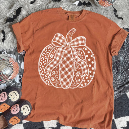 mixed pattern pumpkin doodle screen print transfer