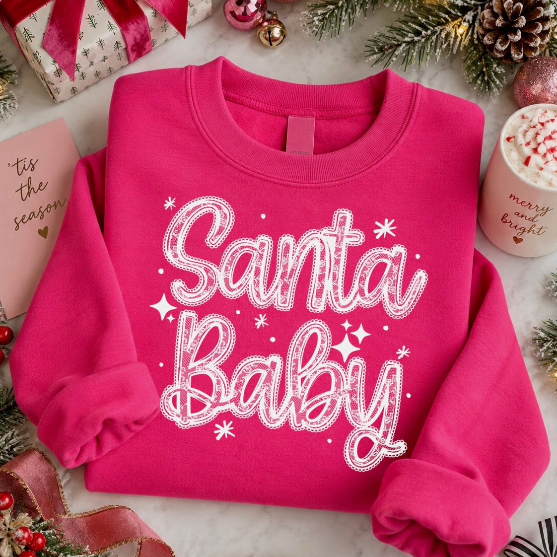 lace santa baby screen print transfer