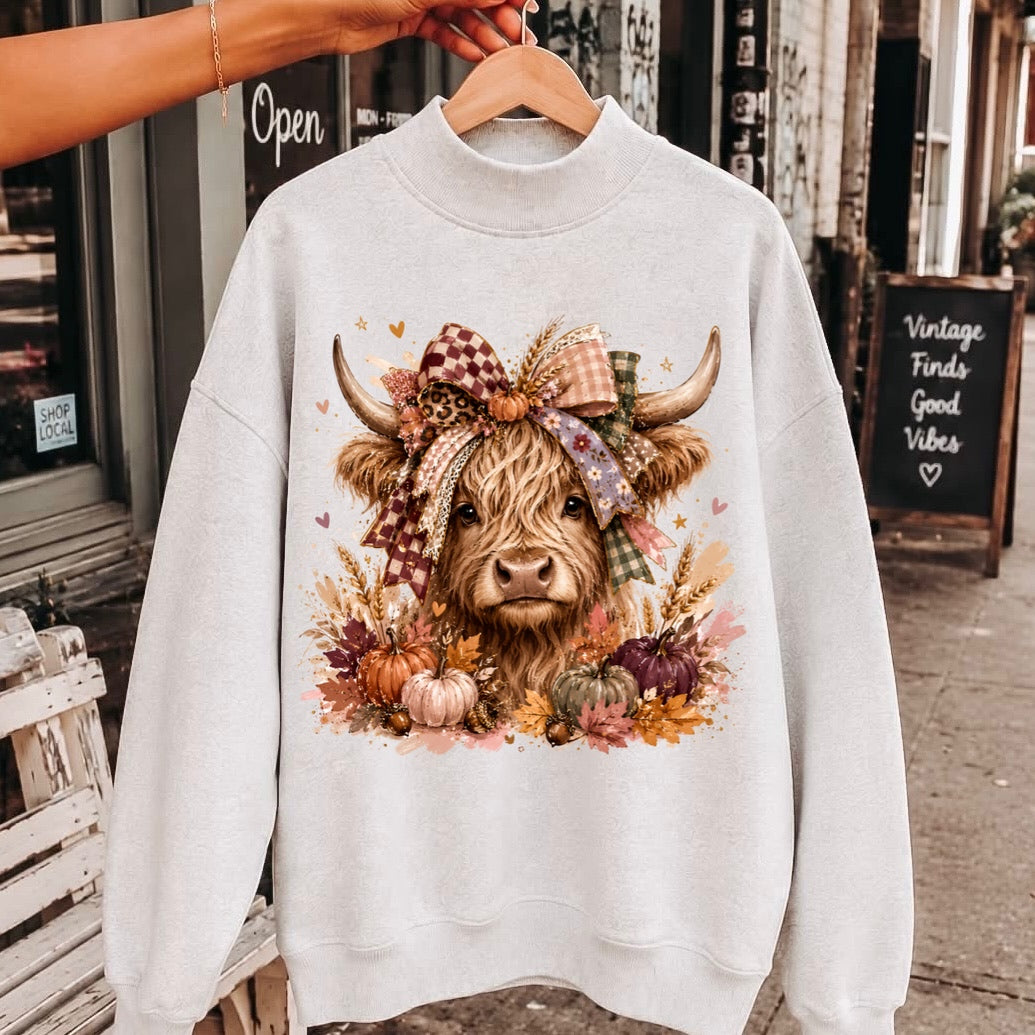 autumn highland cow clear film screen print