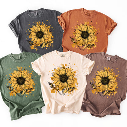 sunflower splatter clear film screen print