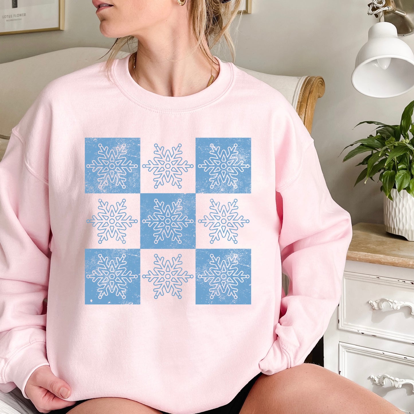 checker snowflakes screen print transfer