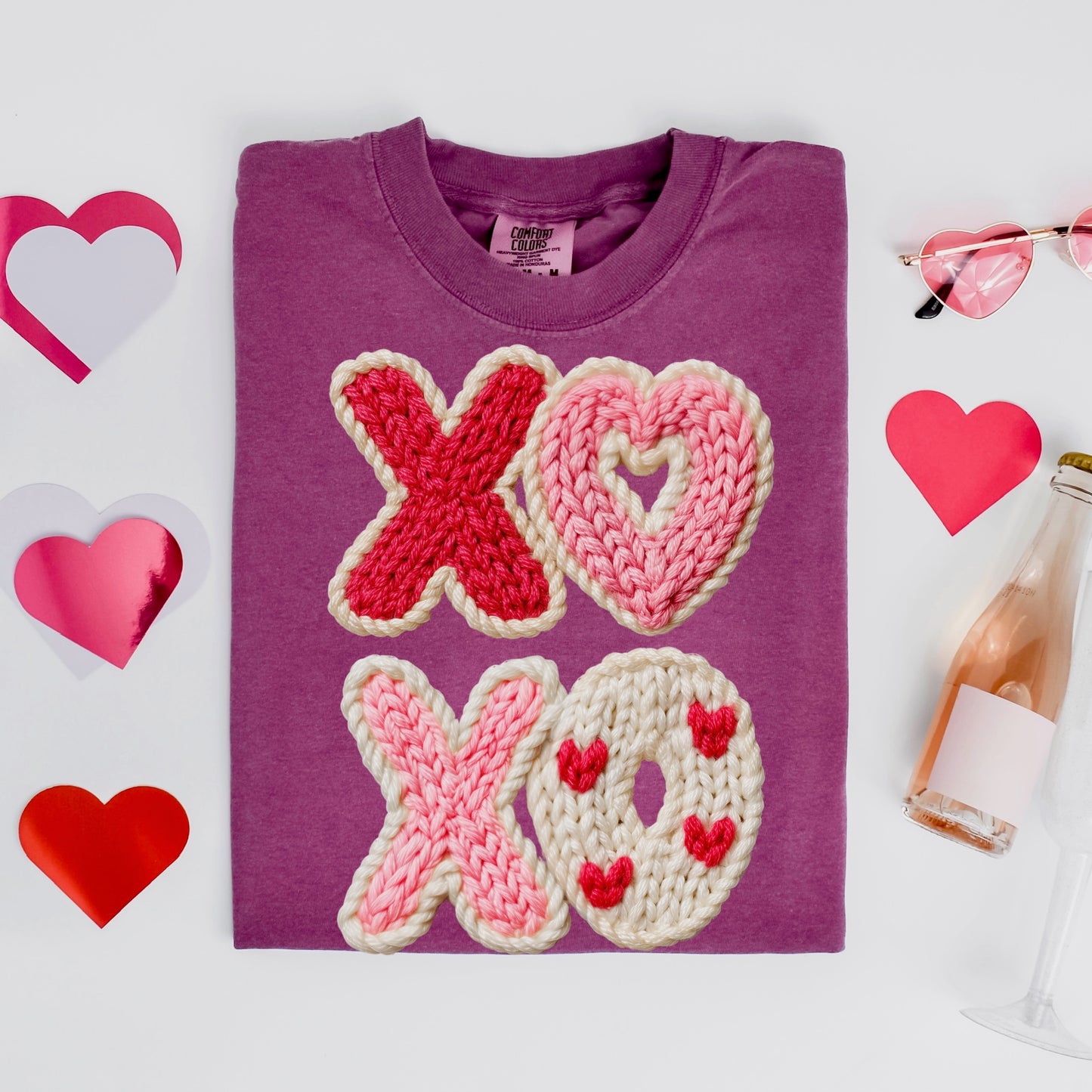 XOXO faux yarn clear film screen print