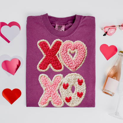 XOXO faux yarn clear film screen print