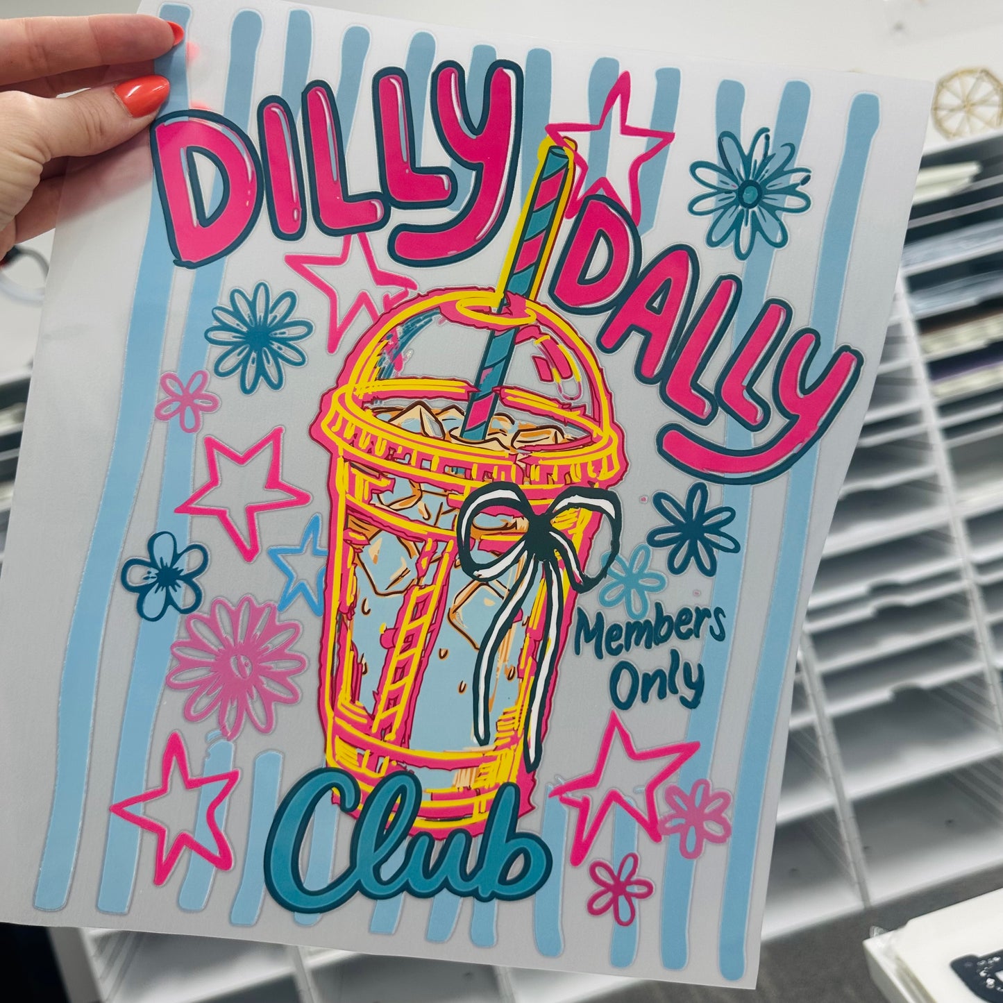ice coffee dilly dally club clear film screen print•