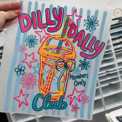 ice coffee dilly dally club clear film screen print•