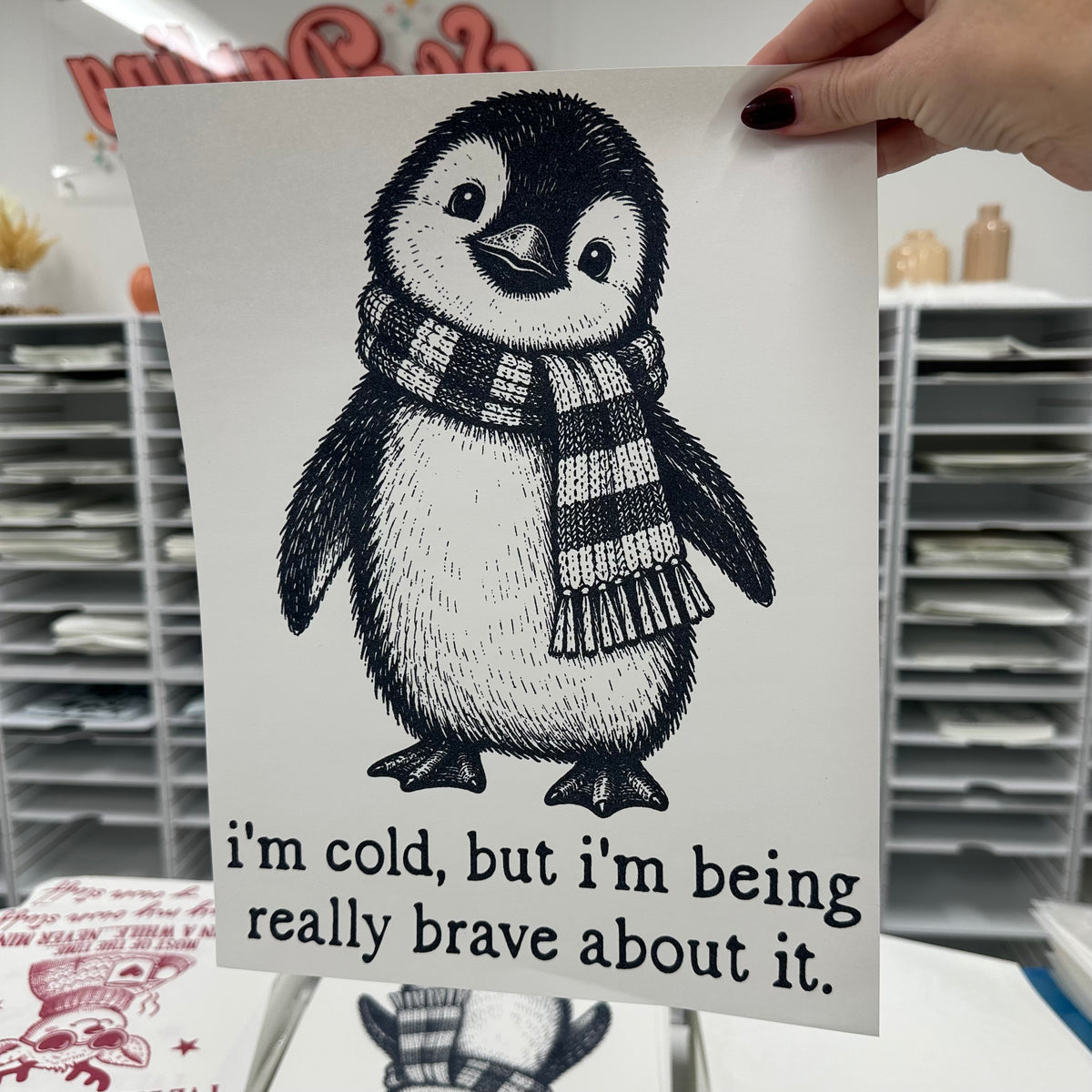 cold penguin screen print transfer