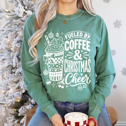 fueled by coffee & christmas screen print transfer