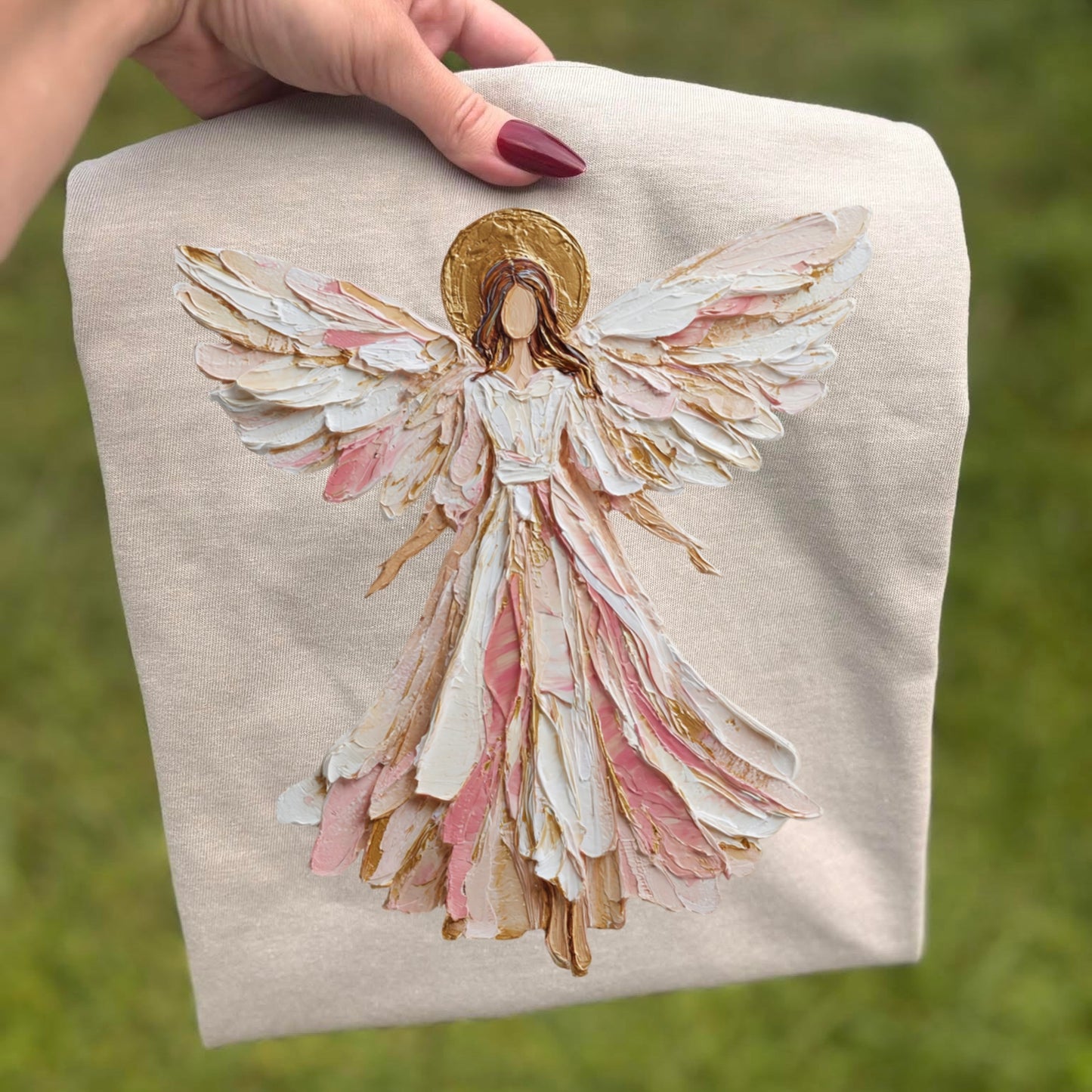 hand painted angel clear film screen print