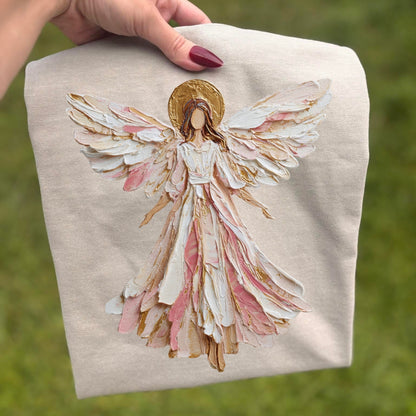 hand painted angel clear film screen print
