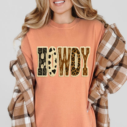 Howdy faux yarn clear film screen print